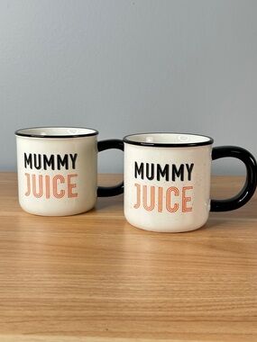 Halloween Mugs Black Orange Cream “Mummy Juice” Set of 2 Celebrate It Party